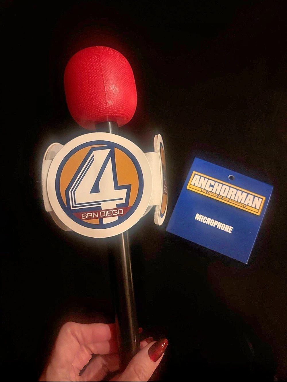 Anchorman Costume San Diego Channel 4 microphone Red & Blue Like New